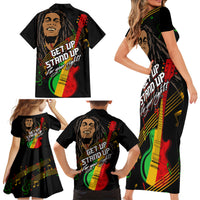 Legend Bob Get Up Stand Up Family Matching Short Sleeve Bodycon Dress and Hawaiian Shirt Reggae Multicolored - Wonder Print Shop