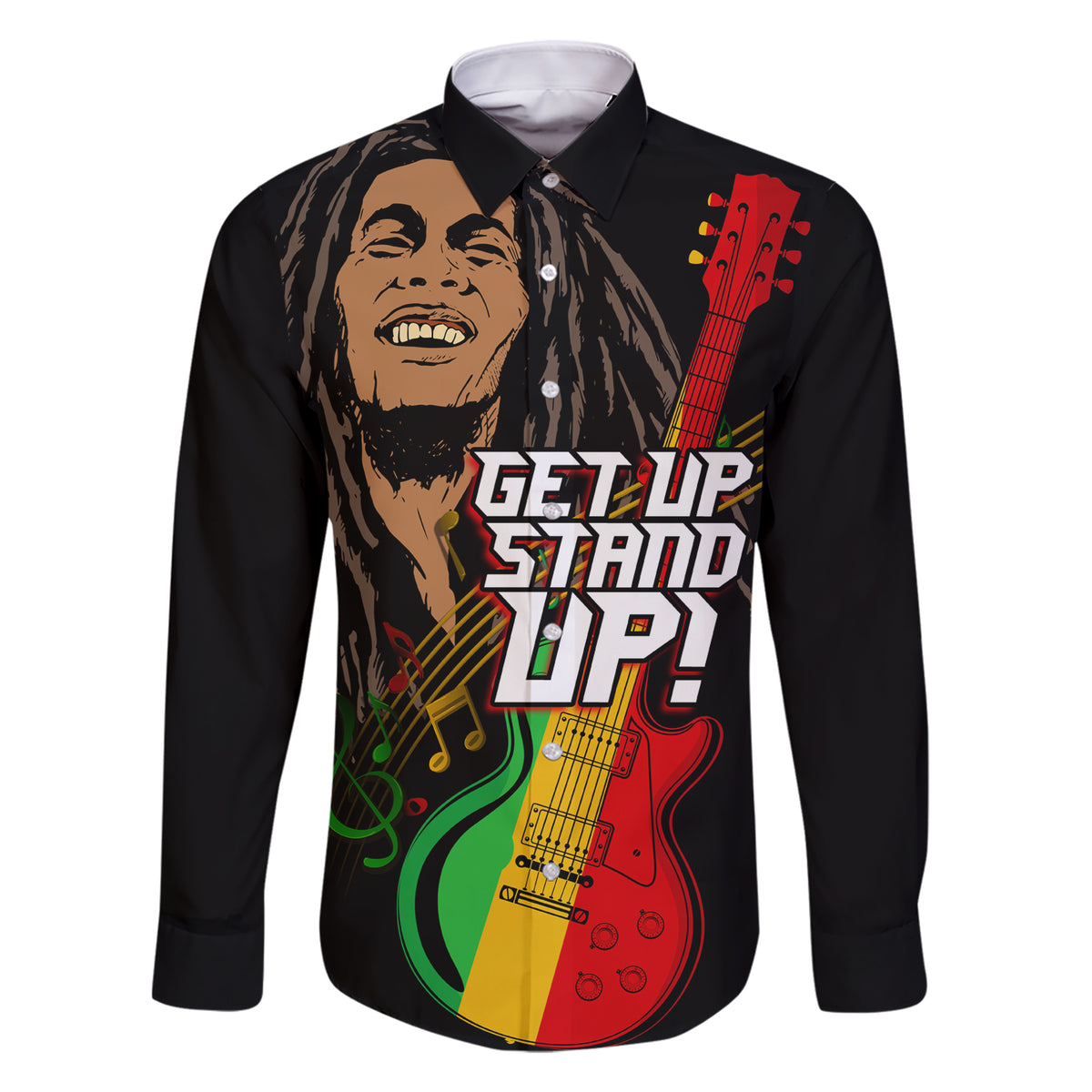 Legend Bob Get Up Stand Up Family Matching Short Sleeve Bodycon Dress and Hawaiian Shirt Reggae Multicolored - Wonder Print Shop