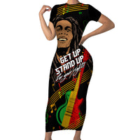 Legend Bob Get Up Stand Up Family Matching Short Sleeve Bodycon Dress and Hawaiian Shirt Reggae Multicolored - Wonder Print Shop