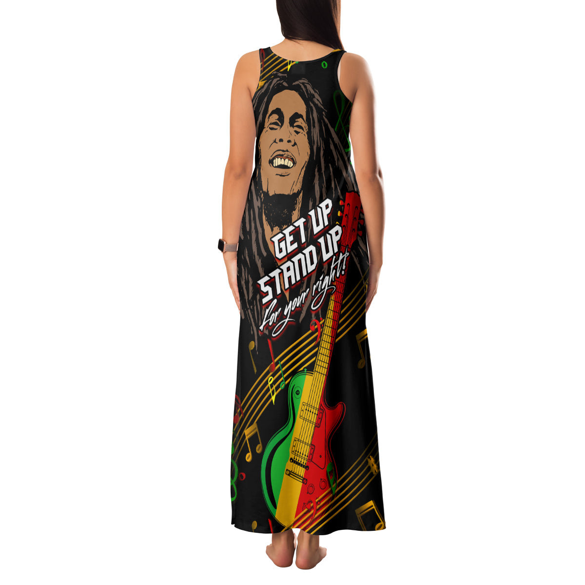 Legend Bob Get Up Stand Up Family Matching Tank Maxi Dress and Hawaiian Shirt Reggae Multicolored - Wonder Print Shop