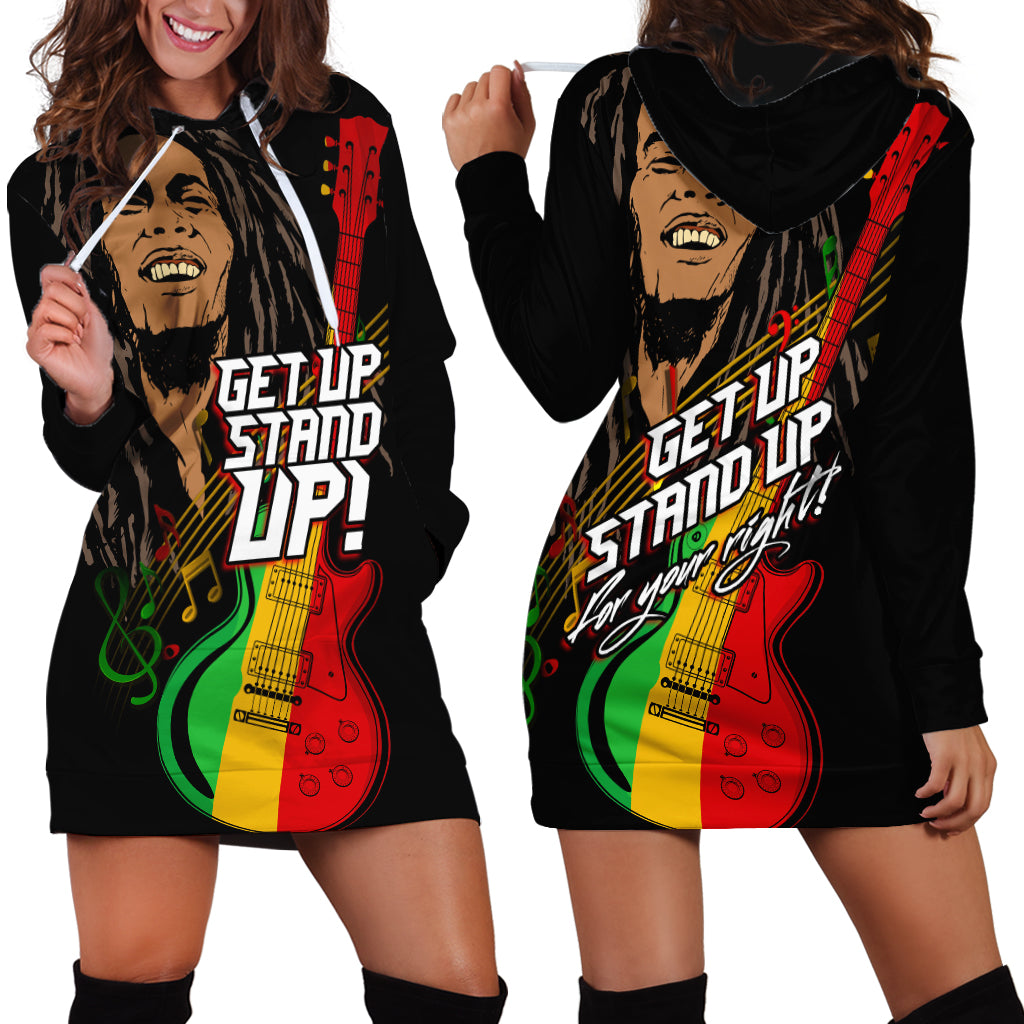 Legend Bob Get Up Stand Up Hoodie Dress Reggae Multicolored - Wonder Print Shop