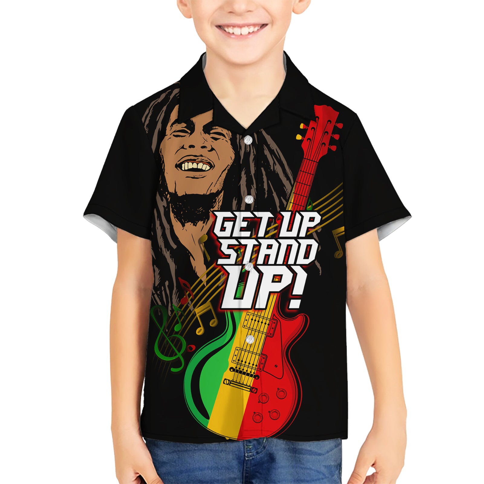 Legend Bob Get Up Stand Up Kid Hawaiian Shirt Reggae Multicolored - Wonder Print Shop