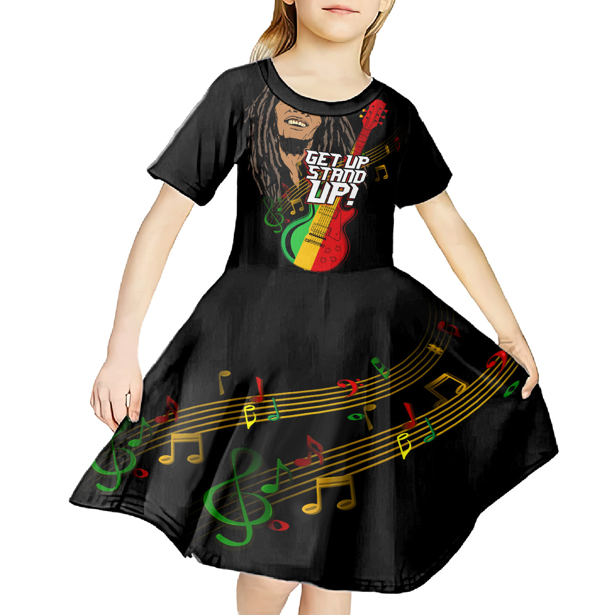 Legend Bob Get Up Stand Up Kid Short Sleeve Dress Reggae Multicolored - Wonder Print Shop