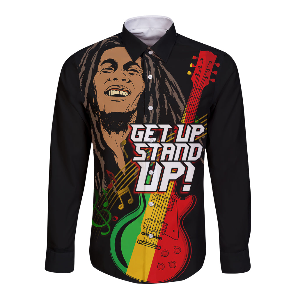 Legend Bob Get Up Stand Up Long Sleeve Button Shirt Reggae Multicolored - Wonder Print Shop