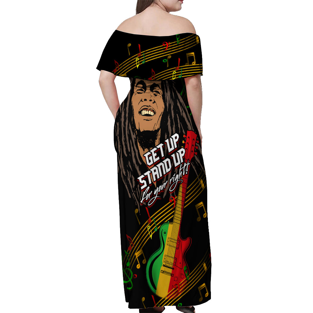 Legend Bob Get Up Stand Up Off Shoulder Maxi Dress Reggae Multicolored - Wonder Print Shop