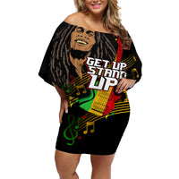 Legend Bob Get Up Stand Up Off Shoulder Short Dress Reggae Multicolored - Wonder Print Shop