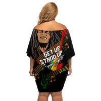 Legend Bob Get Up Stand Up Off Shoulder Short Dress Reggae Multicolored - Wonder Print Shop