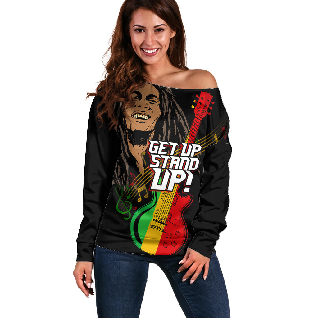 Legend Bob Get Up Stand Up Off Shoulder Sweater Reggae Multicolored - Wonder Print Shop