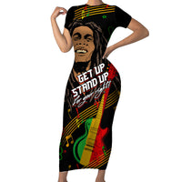 Legend Bob Get Up Stand Up Short Sleeve Bodycon Dress Reggae Multicolored - Wonder Print Shop