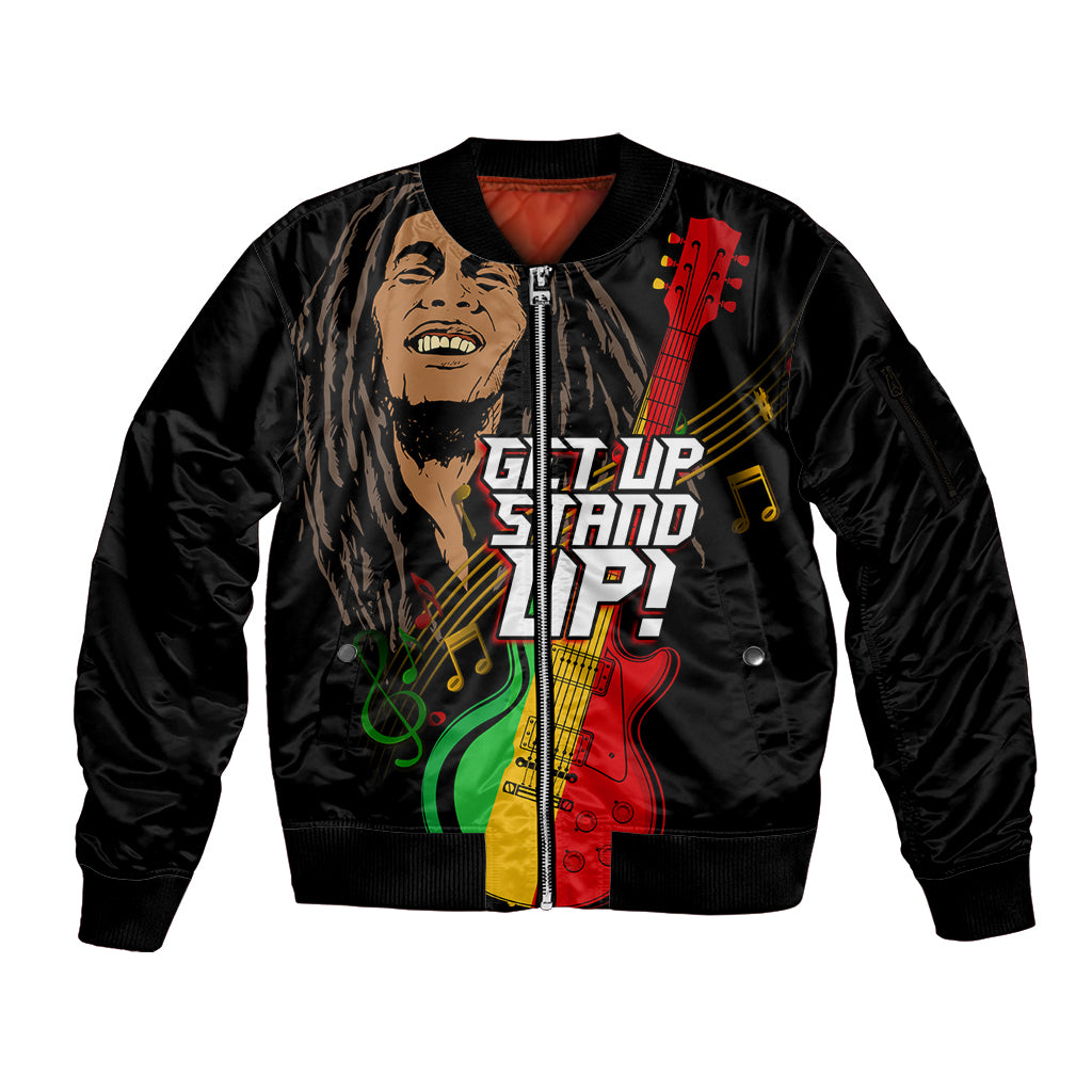 Legend Bob Get Up Stand Up Sleeve Zip Bomber Jacket Reggae Multicolored - Wonder Print Shop