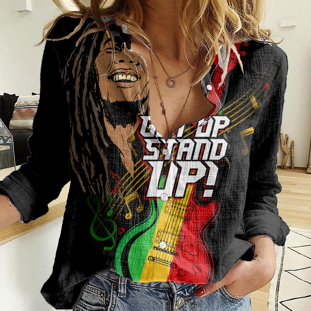 Legend Bob Get Up Stand Up Women Casual Shirt Reggae Multicolored - Wonder Print Shop