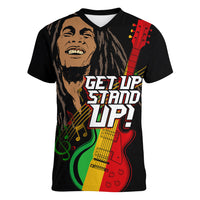 Legend Bob Get Up Stand Up Women V Neck T Shirt Reggae Multicolored - Wonder Print Shop