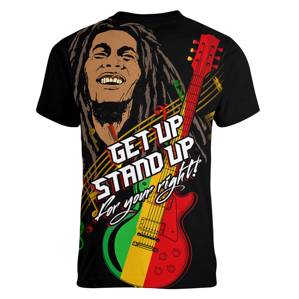 Legend Bob Get Up Stand Up Women V Neck T Shirt Reggae Multicolored - Wonder Print Shop