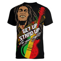 Legend Bob Get Up Stand Up Women V Neck T Shirt Reggae Multicolored - Wonder Print Shop