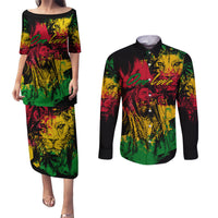 Rastafarian Lion Legend Bob Couples Matching Puletasi and Long Sleeve Button Shirt Reggae Festival Sketch Portrait LT9 - Wonder Print Shop