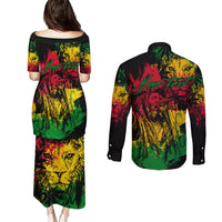 Rastafarian Lion Legend Bob Couples Matching Puletasi and Long Sleeve Button Shirt Reggae Festival Sketch Portrait LT9 - Wonder Print Shop