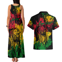 Rastafarian Lion Legend Bob Couples Matching Tank Maxi Dress and Hawaiian Shirt Reggae Festival Sketch Portrait LT9 - Wonder Print Shop