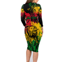 Rastafarian Lion Legend Bob Family Matching Long Sleeve Bodycon Dress and Hawaiian Shirt Reggae Festival Sketch Portrait LT9 - Wonder Print Shop