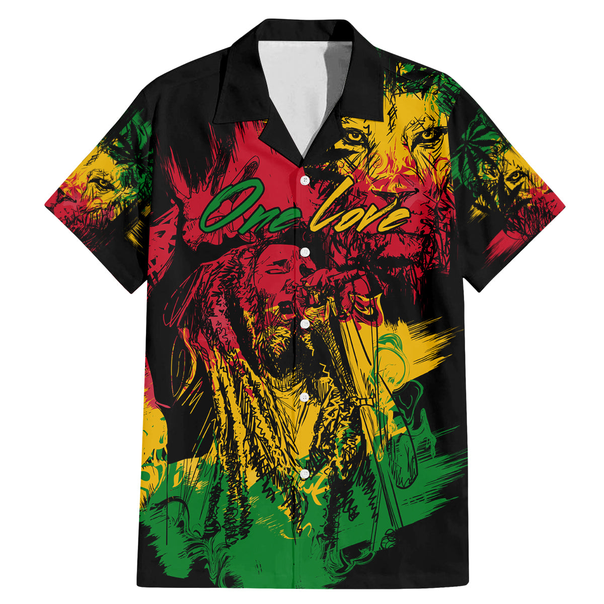 Rastafarian Lion Legend Bob Family Matching Mermaid Dress and Hawaiian Shirt Reggae Festival Sketch Portrait LT9 - Wonder Print Shop