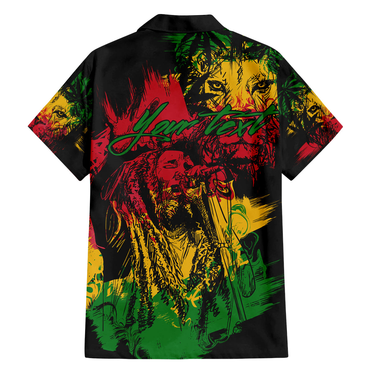 Rastafarian Lion Legend Bob Family Matching Off Shoulder Long Sleeve Dress and Hawaiian Shirt Reggae Festival Sketch Portrait - Wonder Print Shop