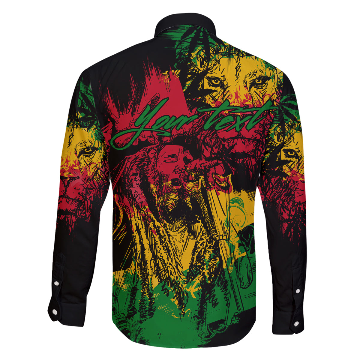 Rastafarian Lion Legend Bob Family Matching Off Shoulder Long Sleeve Dress and Hawaiian Shirt Reggae Festival Sketch Portrait - Wonder Print Shop