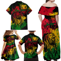 Rastafarian Lion Legend Bob Family Matching Off Shoulder Maxi Dress and Hawaiian Shirt Reggae Festival Sketch Portrait LT9 - Wonder Print Shop