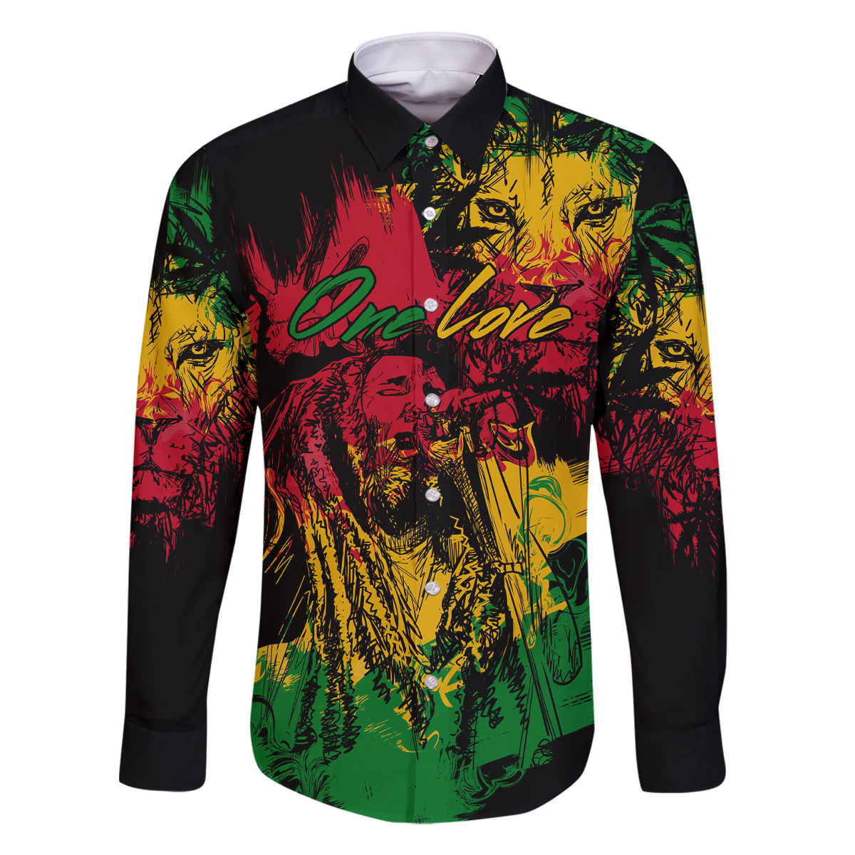 Rastafarian Lion Legend Bob Family Matching Off Shoulder Maxi Dress and Hawaiian Shirt Reggae Festival Sketch Portrait LT9 - Wonder Print Shop