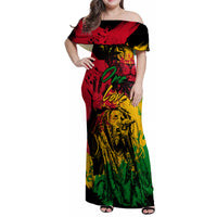 Rastafarian Lion Legend Bob Family Matching Off Shoulder Maxi Dress and Hawaiian Shirt Reggae Festival Sketch Portrait LT9 - Wonder Print Shop