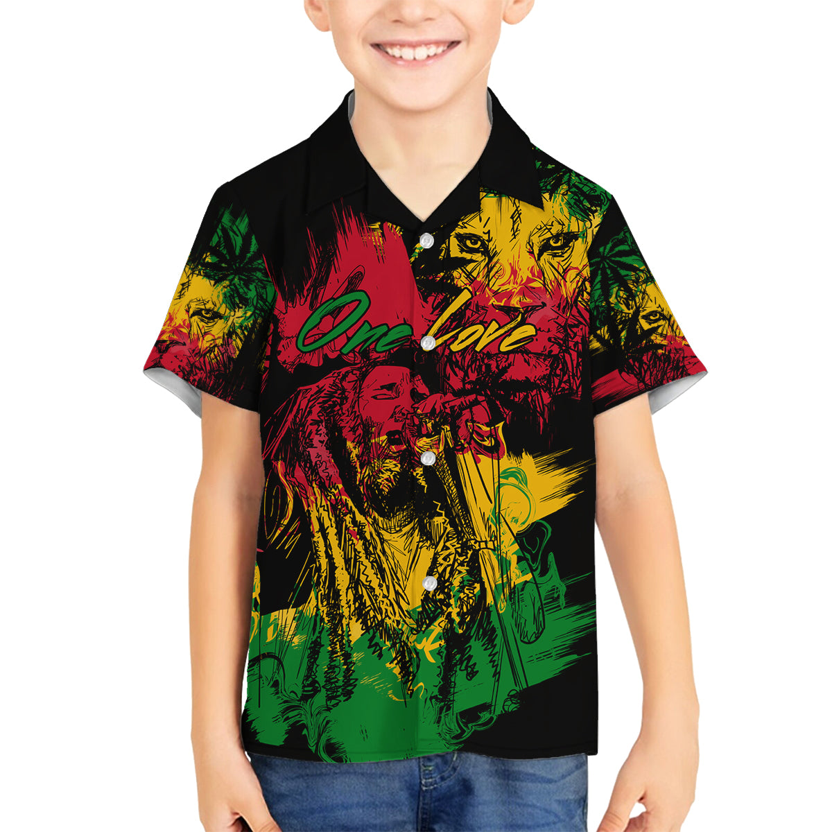 Rastafarian Lion Legend Bob Family Matching Off Shoulder Maxi Dress and Hawaiian Shirt Reggae Festival Sketch Portrait LT9 - Wonder Print Shop