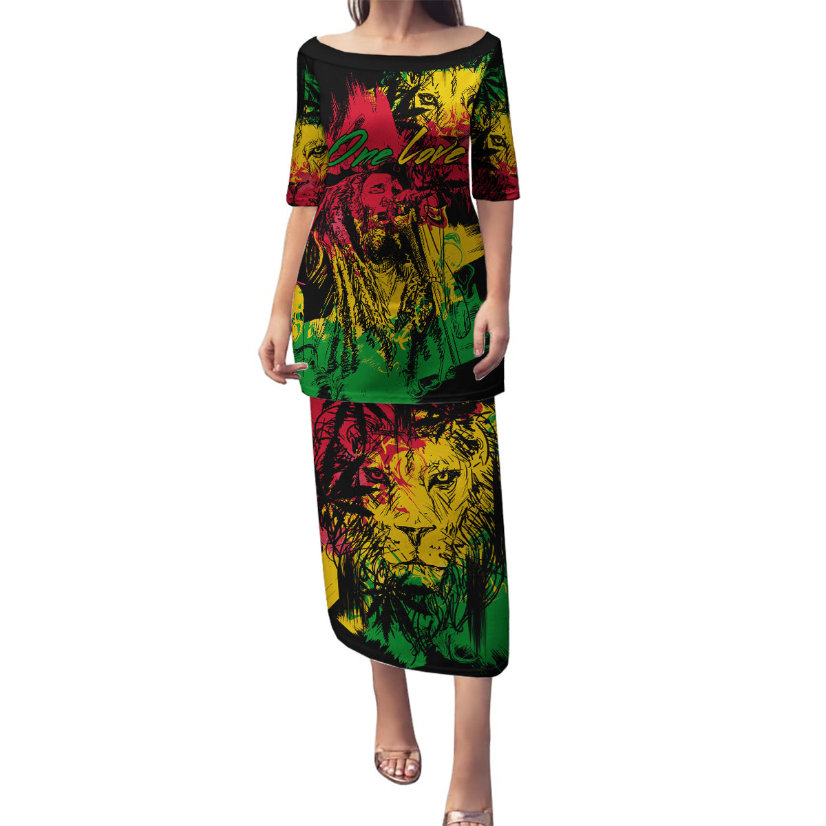 Rastafarian Lion Legend Bob Family Matching Puletasi and Hawaiian Shirt Reggae Festival Sketch Portrait - Wonder Print Shop