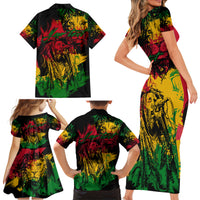 Rastafarian Lion Legend Bob Family Matching Short Sleeve Bodycon Dress and Hawaiian Shirt Reggae Festival Sketch Portrait - Wonder Print Shop