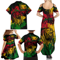 Rastafarian Lion Legend Bob Family Matching Summer Maxi Dress and Hawaiian Shirt Reggae Festival Sketch Portrait - Wonder Print Shop