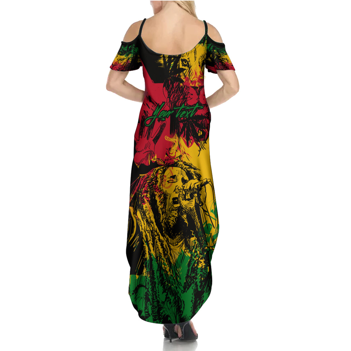 Rastafarian Lion Legend Bob Family Matching Summer Maxi Dress and Hawaiian Shirt Reggae Festival Sketch Portrait - Wonder Print Shop