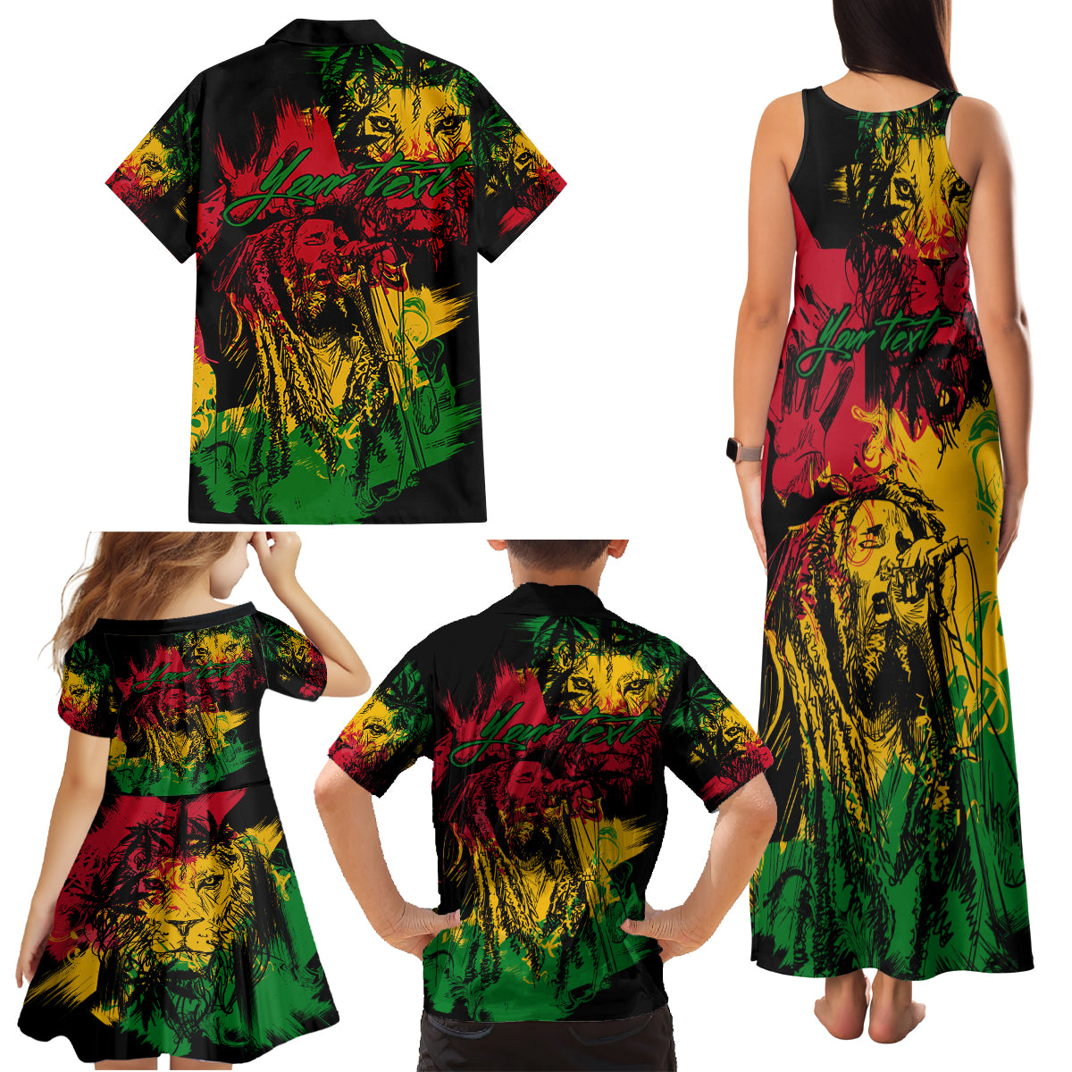 Rastafarian Lion Legend Bob Family Matching Tank Maxi Dress and Hawaiian Shirt Reggae Festival Sketch Portrait - Wonder Print Shop
