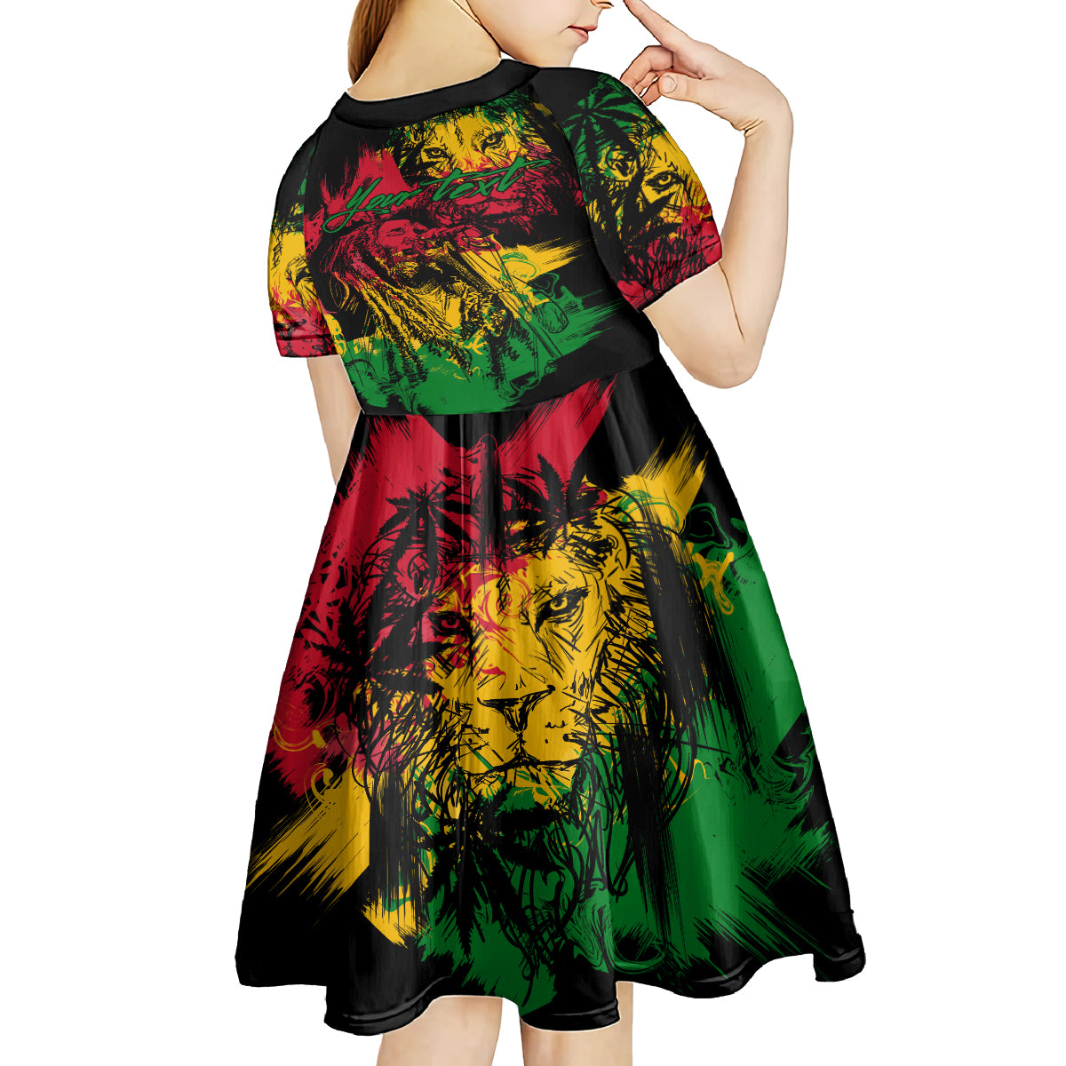 Rastafarian Lion Legend Bob Kid Short Sleeve Dress Reggae Festival Sketch Portrait - Wonder Print Shop