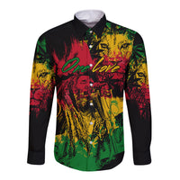 Rastafarian Lion Legend Bob Long Sleeve Button Shirt Reggae Festival Sketch Portrait - Wonder Print Shop