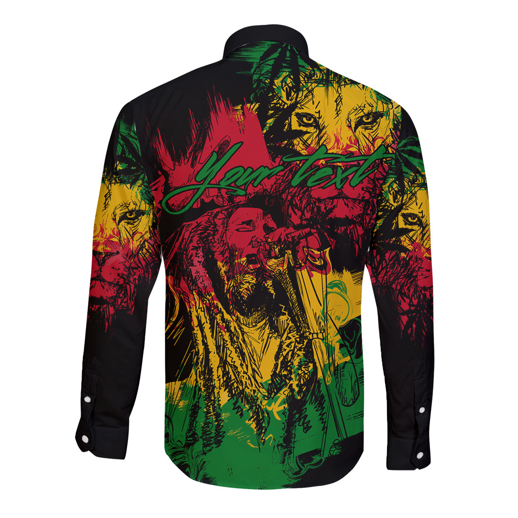 Rastafarian Lion Legend Bob Long Sleeve Button Shirt Reggae Festival Sketch Portrait - Wonder Print Shop