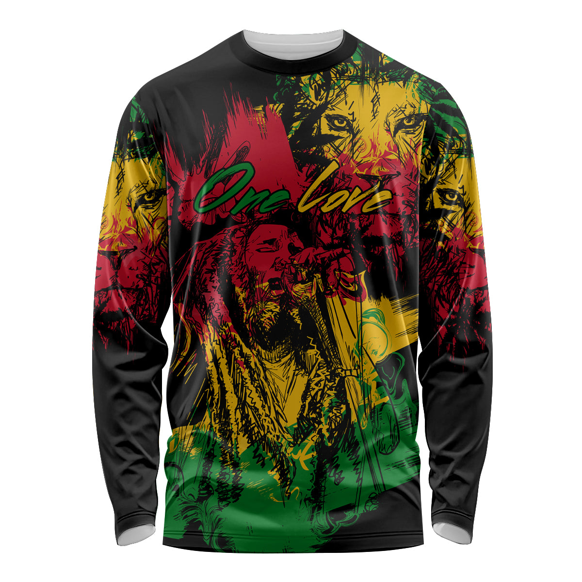 Rastafarian Lion Legend Bob Long Sleeve Shirt Reggae Festival Sketch Portrait - Wonder Print Shop
