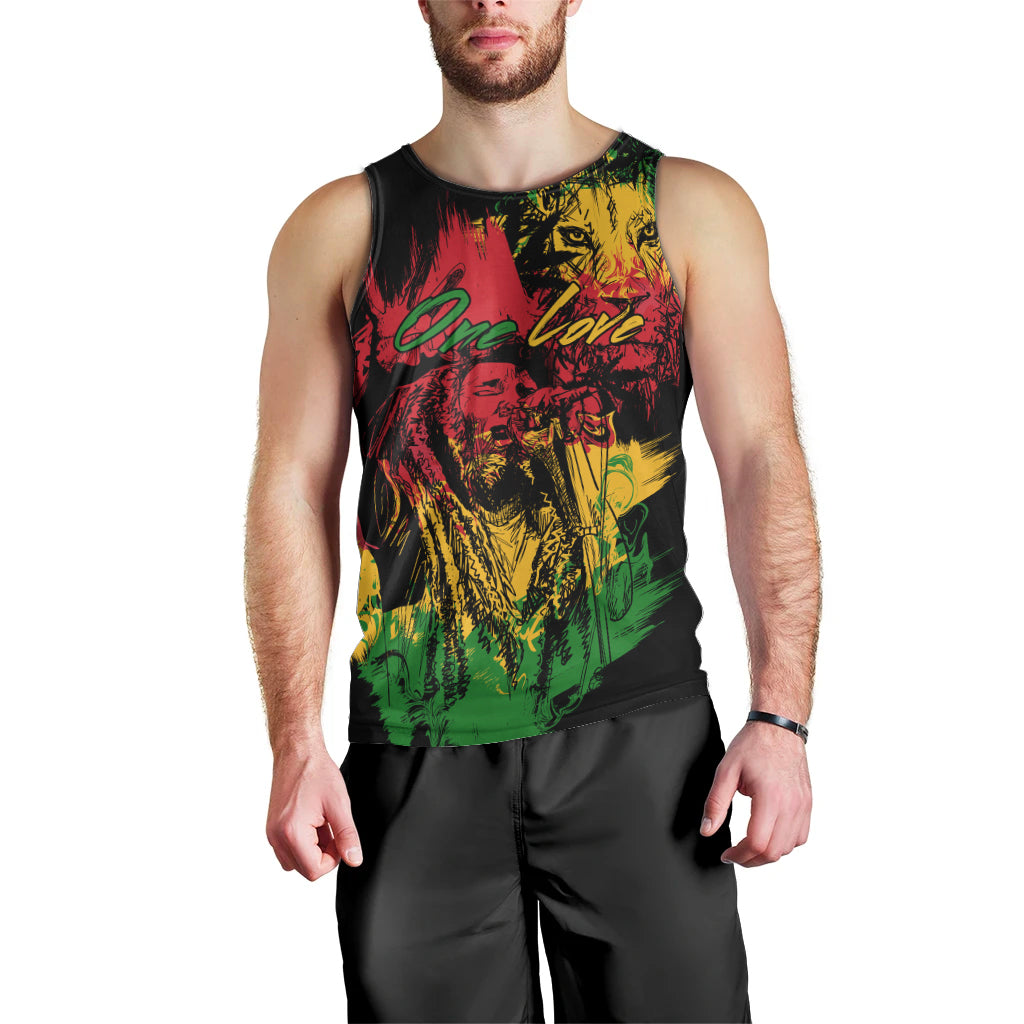 Rastafarian Lion Legend Bob Men Tank Top Reggae Festival Sketch Portrait - Wonder Print Shop
