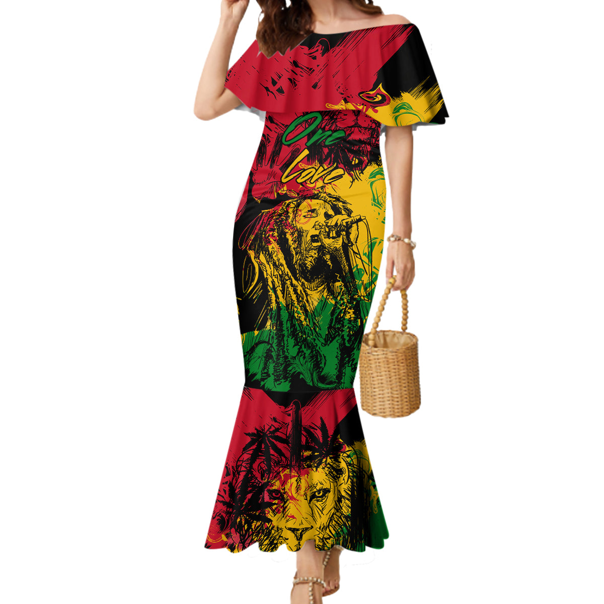 Rastafarian Lion Legend Bob Mermaid Dress Reggae Festival Sketch Portrait - Wonder Print Shop
