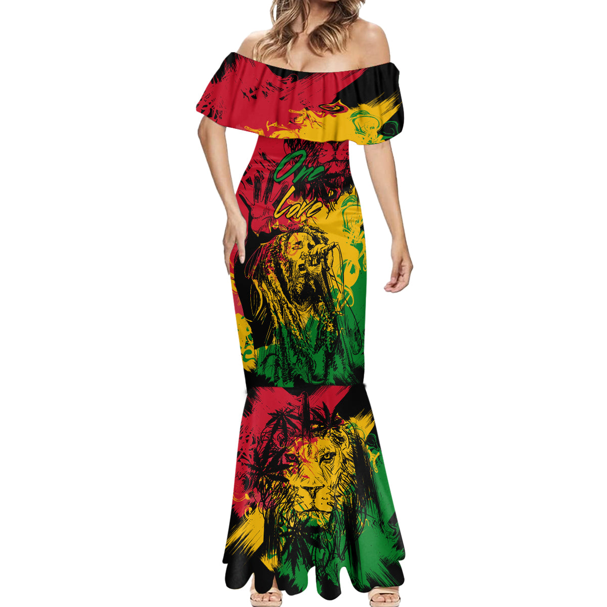 Rastafarian Lion Legend Bob Mermaid Dress Reggae Festival Sketch Portrait - Wonder Print Shop
