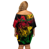 Rastafarian Lion Legend Bob Off Shoulder Short Dress Reggae Festival Sketch Portrait - Wonder Print Shop