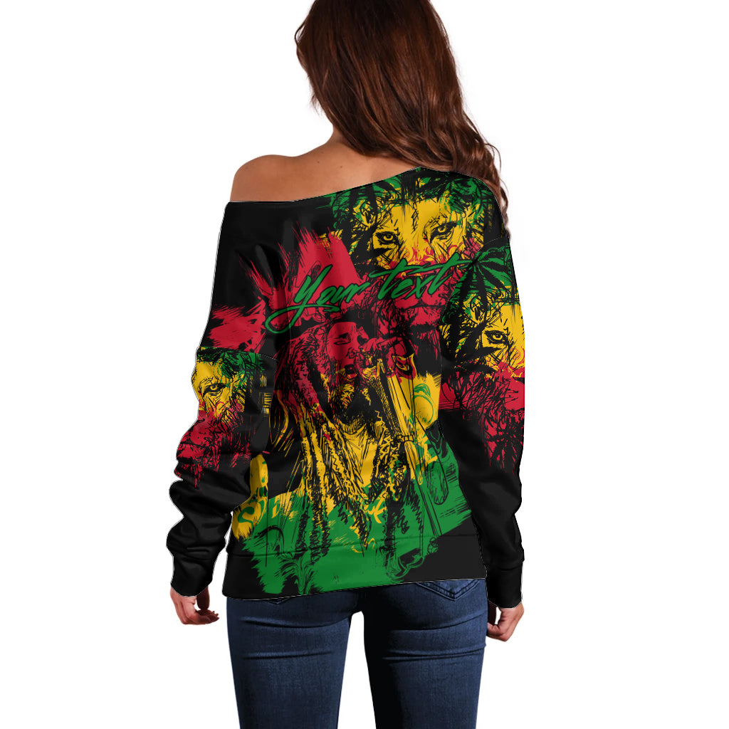 Rastafarian Lion Legend Bob Off Shoulder Sweater Reggae Festival Sketch Portrait - Wonder Print Shop