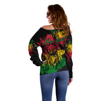 Rastafarian Lion Legend Bob Off Shoulder Sweater Reggae Festival Sketch Portrait - Wonder Print Shop