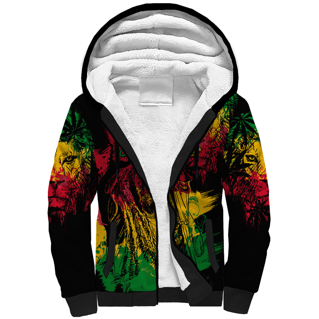Rastafarian Lion Legend Bob Sherpa Hoodie Reggae Festival Sketch Portrait - Wonder Print Shop