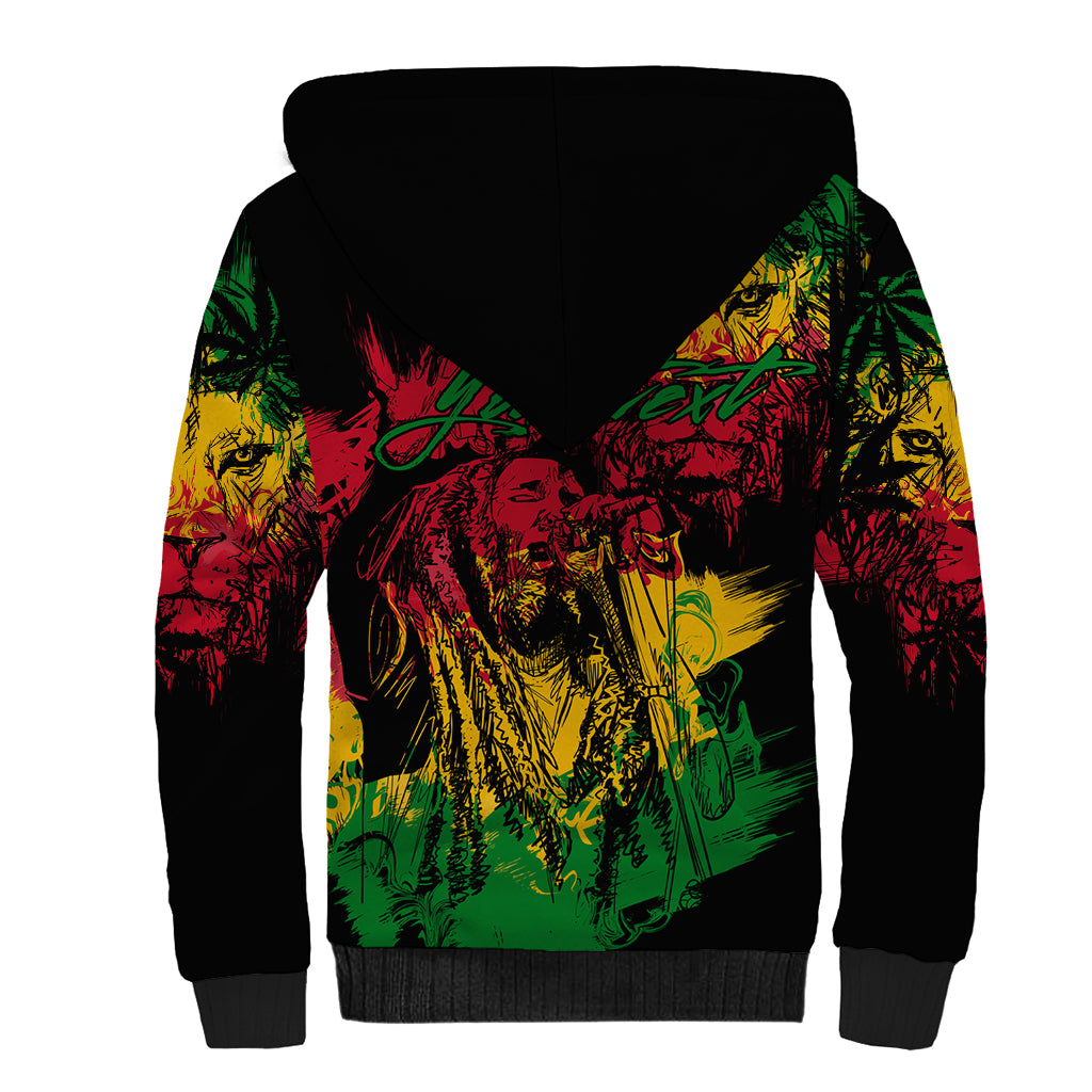 Rastafarian Lion Legend Bob Sherpa Hoodie Reggae Festival Sketch Portrait - Wonder Print Shop