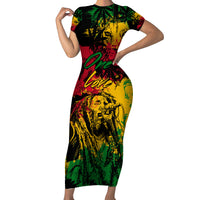 Rastafarian Lion Legend Bob Short Sleeve Bodycon Dress Reggae Festival Sketch Portrait - Wonder Print Shop
