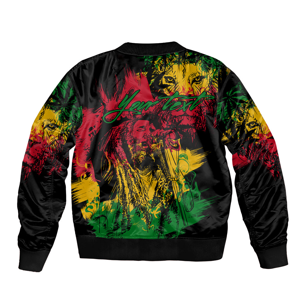 Rastafarian Lion Legend Bob Sleeve Zip Bomber Jacket Reggae Festival Sketch Portrait - Wonder Print Shop