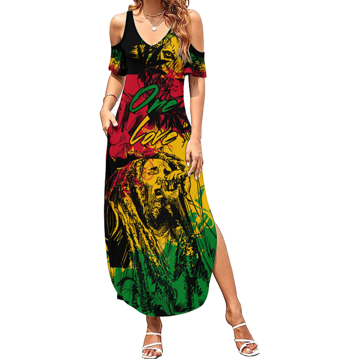 Rastafarian Lion Legend Bob Summer Maxi Dress Reggae Festival Sketch Portrait - Wonder Print Shop