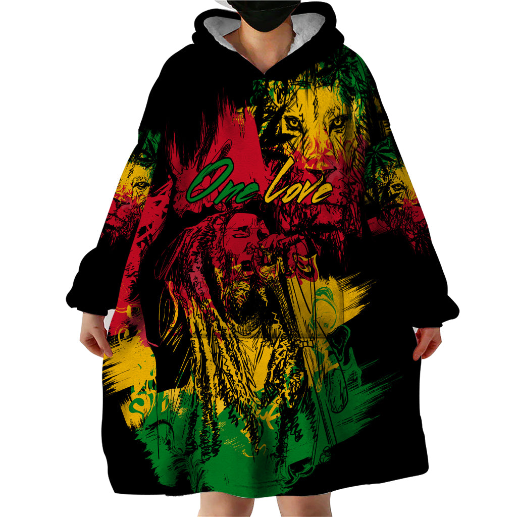Rastafarian Lion Legend Bob Wearable Blanket Hoodie Reggae Festival Sketch Portrait - Wonder Print Shop
